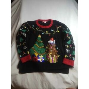 Jollidays Ugly Christmas Sweater Womens Large Black Knit Novelty Dog Holiday